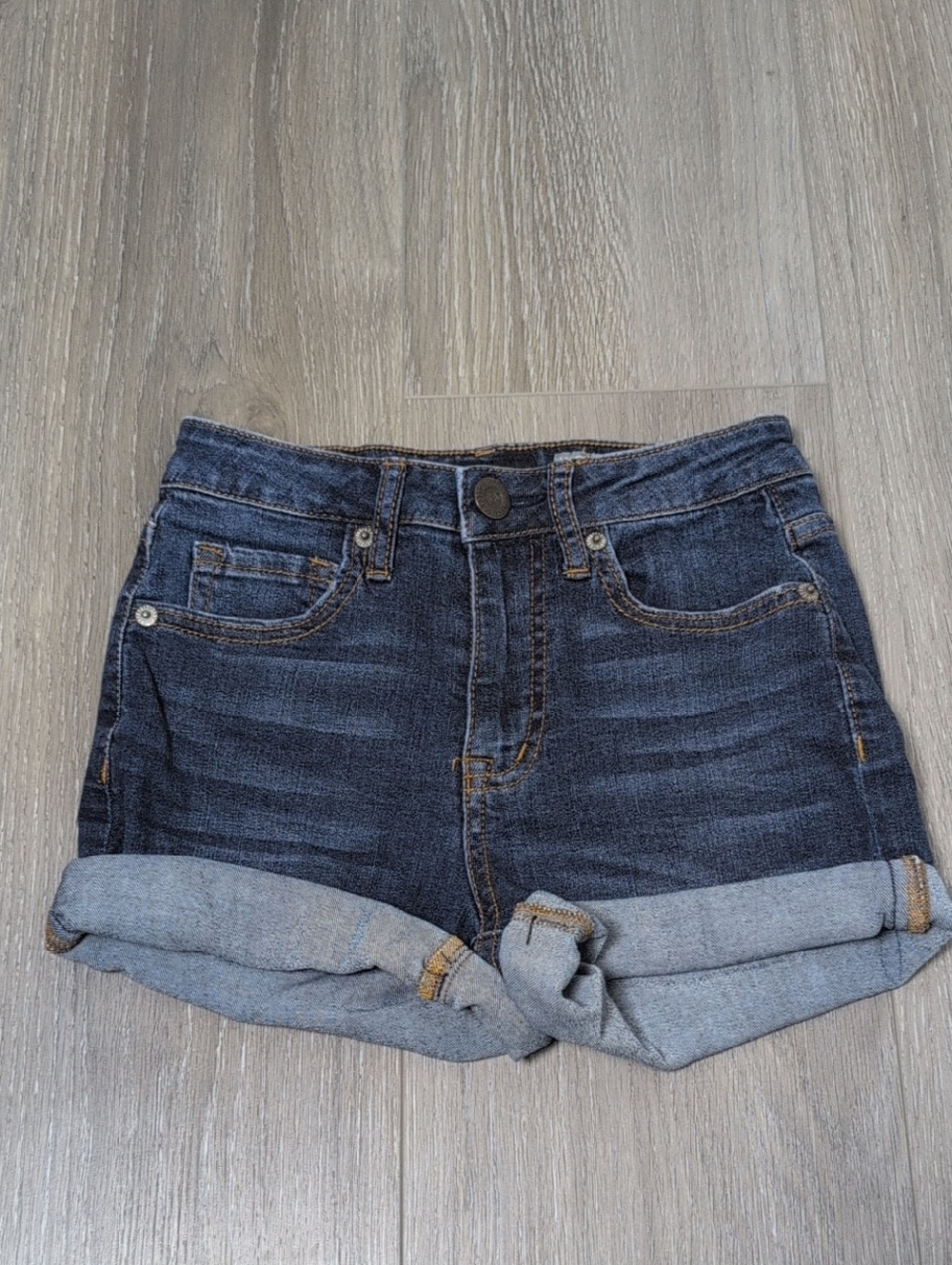 Aeropostale Midi Dark Wash Rolled Hem Denim Shorts